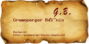 Gremsperger Bónis névjegykártya
